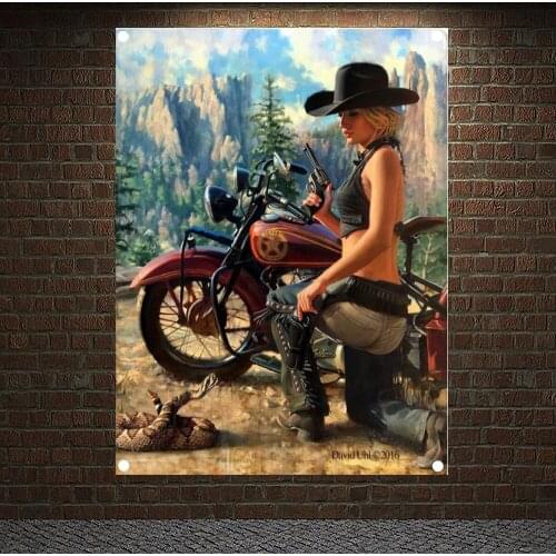 Cowgirl Motorcycle Rider Movie Posters Wall Sticker Banners Wall Art Flags Flip Chart Tapestry Home Decor Canvas Painting Mural