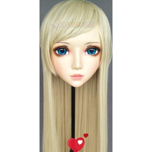 Er-06)Female Sweet Girl Resin Half Head Kigurumi BJD Eyes Crossdress Cosplay Japanese Anime Role Lolita Mask With Fairy Ear