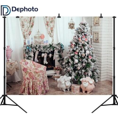 Dephoto Boudoir Interior Fireplace Christmas Tree Photography Backgrounds Customized Photographic Backdrops For Photo Studio