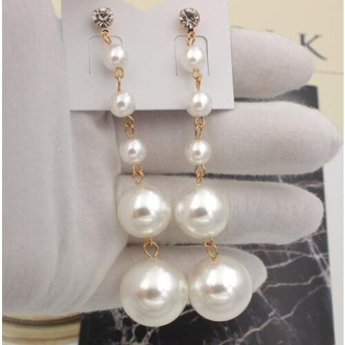 Crystal long simulated pearls statement round dangle earrings for women girls gifts jewelry high quality fce021