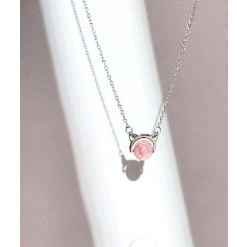 Cat Strawberry Crystal Clavicle Chain Simple Cute Student 925 Sterling Silver Personality Female Necklace SNE055