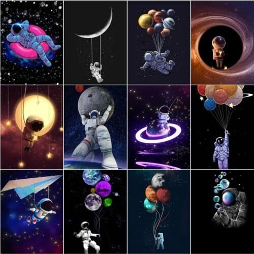 Creative Spaceman Diy 5D Diamond Paintings Moon Full Square and Round Embroidery Mosaic Cross Stitch Home Decor for Gifts