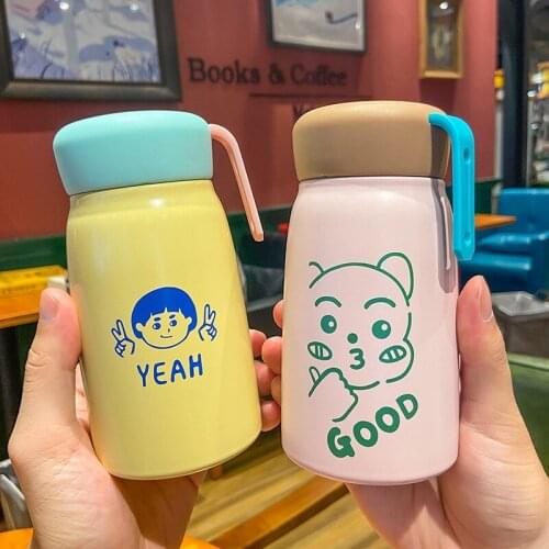 Small Cute Student Water Cup Leakproof Funny Child Thermos Cup Portable Anti-Fall Stainless Steel Water Bottle Christmas Gifts