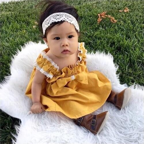 Cute Baby Girls Kleding Ruches Sleeveless Lace Bowknot Dress Kids Clothes
