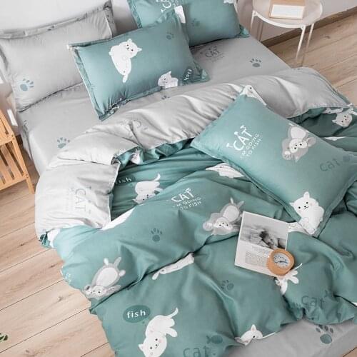 Fashion Cyan Kitten Printed Bedding Sets Home Textiles Child Duvet Cover Sets Bed Sheet Linens Adult Comforter Cover All Seasons