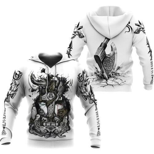 Mens Casual Black White Viking Odin Pullover Sweatshirt 3D Print Hoodies Man Women Harajuku Outwear Zipper Unisex Zip Up Jacket