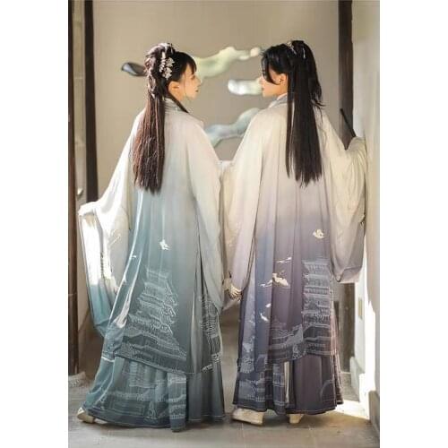 Men/Women Hanfu Chinese Ancient Traditional Blue Outfit Fantasia Couples Cosplay Costume Fancy Couple Dress for Men and Women