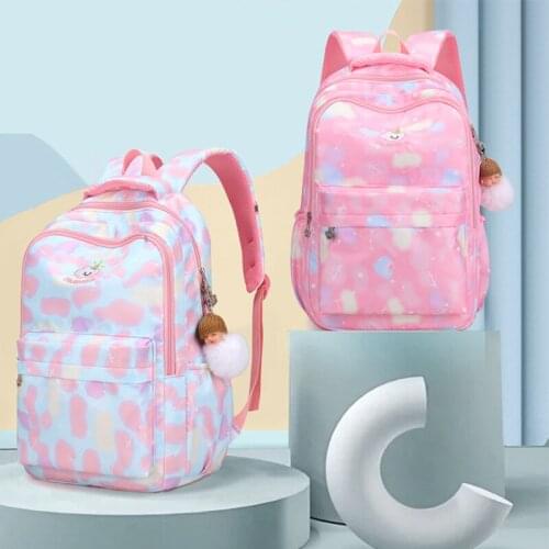 New 2021 Comfortable Childrens Backpack for Kids Nylon Schoolbag Print Bright Pink Young Girl Strapped Shoulder Bag