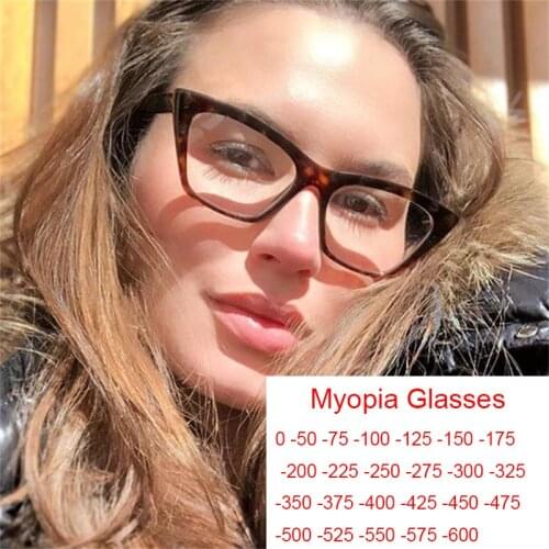 Finished Myopia Prescription Glasses Women Anti Blue Light Computer Glasses Cute Sexy Leopard Cat Eye Glasses Frame -0 to -6