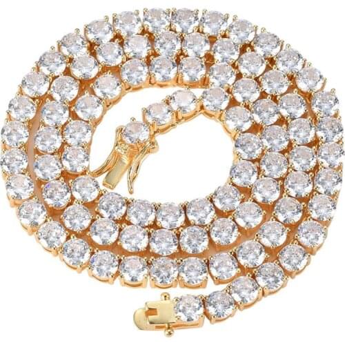 4mm 1 Row Tennis Chain Necklace Hip Hop Jewelry Gold Color Copper Material Men CZ Necklace Link 24inch