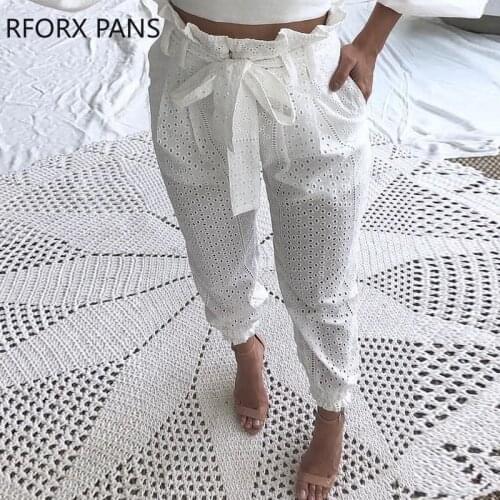 Paperbag Waist Broderie Lace Casual Pants