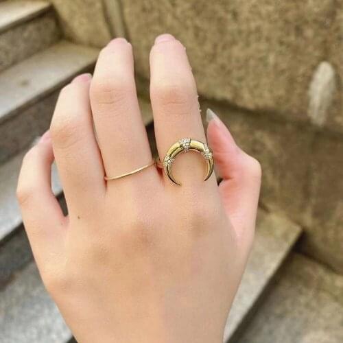 10Pcs,Animal Bee /Crescent Moon Design Rings CZ Micro Pave Finger Ring gold plated Adjustable Women Ring jewelry for Gift