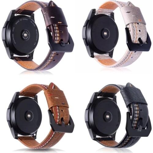 22MM Retro Vintage Genuine Leather Strap For Galaxy Watch 3 45mm/Gear S3 Classic Replacement Watch Band For Huawei Watch GT 2e