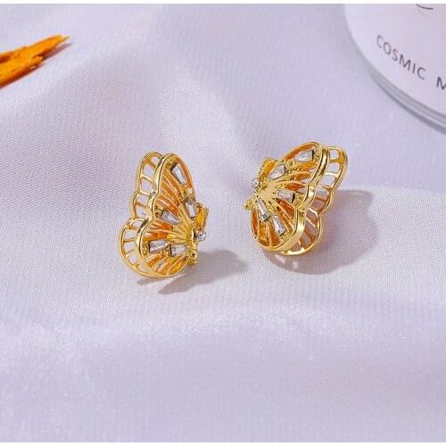 Gold Color Hollow Butterfly Earrings Inlaid Crystal Butterfly Wing Stud Earrings for Women Ear Studs Brincos Jewelry Accessories