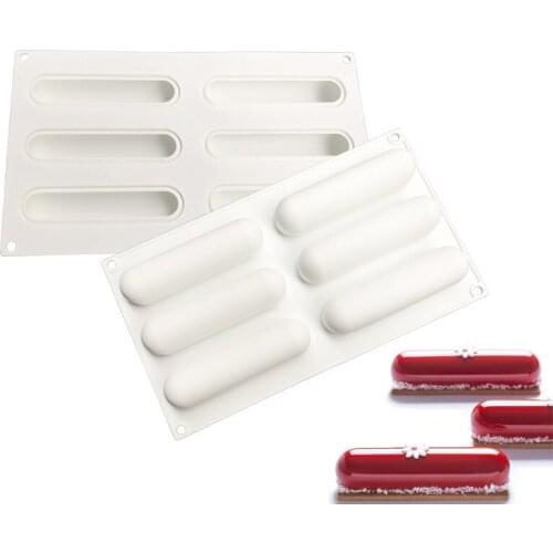 6 Cavity Silicone Cake Mold Oval Long Mousse Chocolate Desserts Cakes Mould Bakeware Molds Cake Pan DIY Cake Decorating Tools