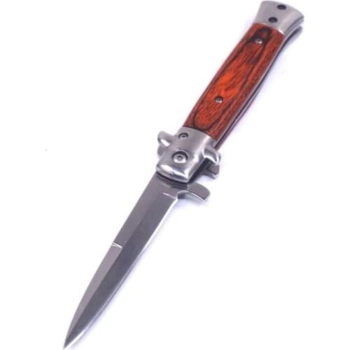 Folding Pocket Knife Outdoor Tactical Knife 440 Steel Blade Wood Handle Combat Hunting Survival Knives Camping EDC Defense Tools