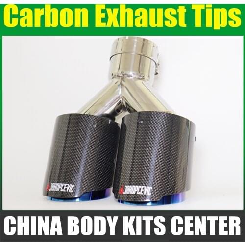 1PCS Universal DUAL Exhaust Tip Glossy carbon fiber exhaust pipe tail quad exhaust muffler tip For akrapovic