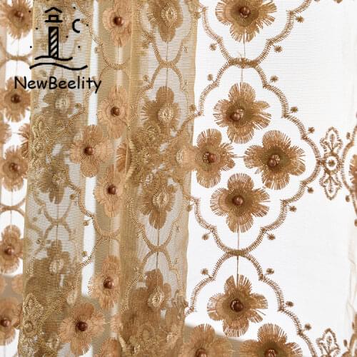 Embroidery Tulles Curtains for Living Room Bedroom Dinning Room White Brown Joyous Sheer Curtains for Wedding Decoration Tulles