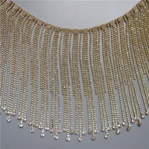 High Quality Luxurious Silver Gold Rhinestone Crystal Chain Bling Diamante Lace Diamond Belt Trim Ribbon Applique Sparkle 15.5CM