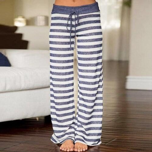 Women Trousers Wide Leg Pant High Waist Sweatpants Baggy Pants Stripes Size XL