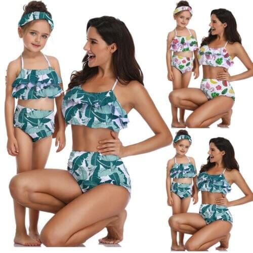 Womens Matching Mother Girls Kids Bikini Bathing Swimwear Swimsuit Bathing Suits Fashion Summer Ladies Cute Baby Girl