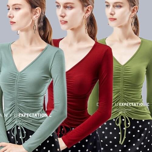 Adult Sexy Latin V-neck Women Dance Tops Long Sleeve Black Latin Practice Wear Standard Ballroom Dance Clothes Women Latin Tops