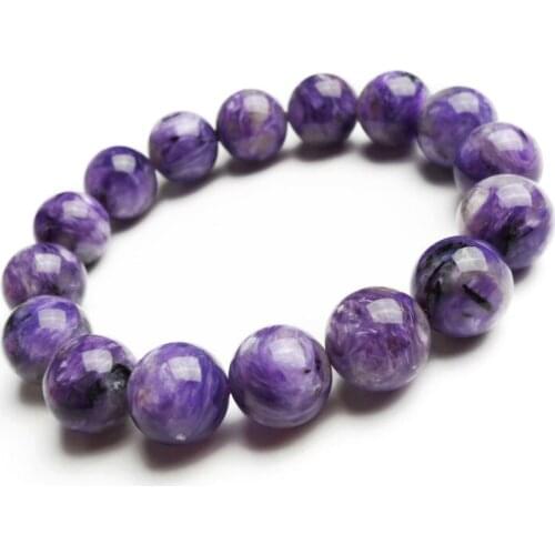 12.5mm Genuine Natural Purple Charoite Crystal Charm Bracelet Women Female Stretch Round Bead Bracelet Just One
