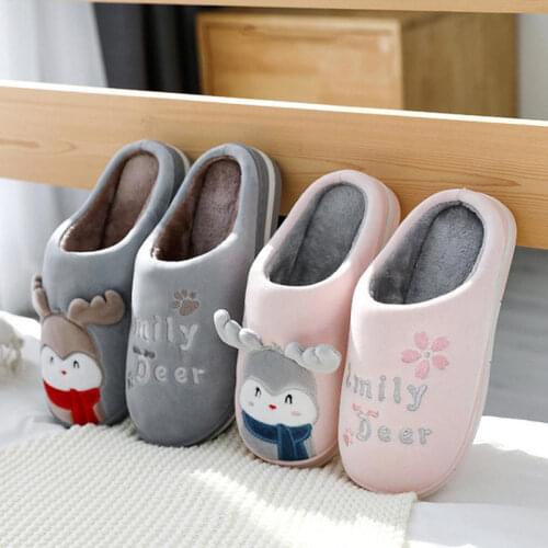 Winter Cotton Slippers Women Men Indoor Slippers Warm Plush Cartoon Anti-slip House Floor Shoes Lovers Home Slippers SH10272
