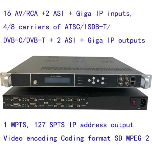 16 AV/CVBS to DVB-T/DVB-C/ATSC/ISDB-T/QAM encoder modulator ,Support Logo, Caption and