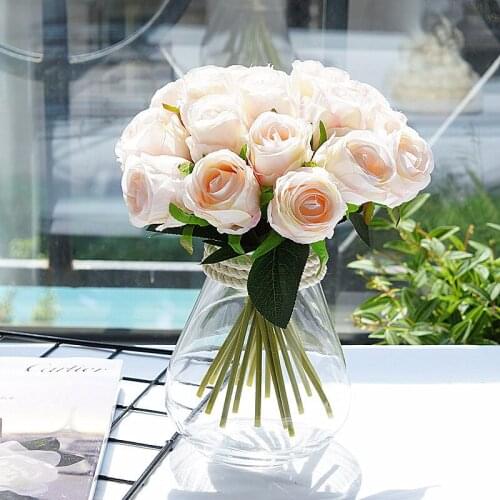 18 Heads Artificial Rose Flowers Wedding Bouquet Silk Fake Flower Flores for DIY Home Party Decoration Girls Gift
