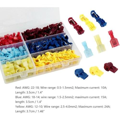 200pc Insulated 22-10 AWG T-Taps Quick Splice Wire Terminal Connectors Combo Kit