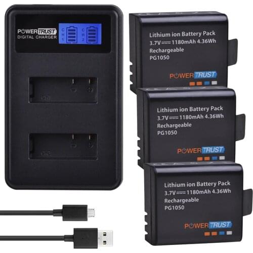 3x PG1050 1180mAh Batteries + LCD Dual USB Battery Charger For SJCAM SJ4000 M10 SJ5000 SJ5000X For EKEN H9 H9R H8R H8 GIT PG900