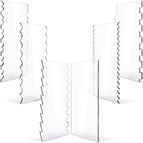 6Pcs Transparent Clear Acrylic Cake Scraper Set Decorating Contour Comb Saw Tooth Cake Trim Smoother Tool Pastry Cutter