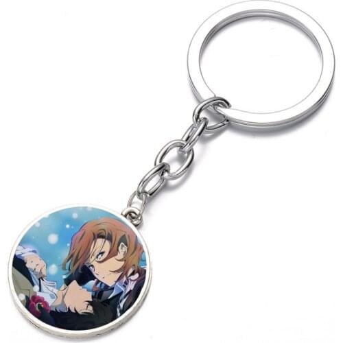 Anime Bungo Stray Dogs Keychain Bronze Silver black Glass Dome Key Chain Bag Charm necklace Keyring Holder Kids boy girl Gift