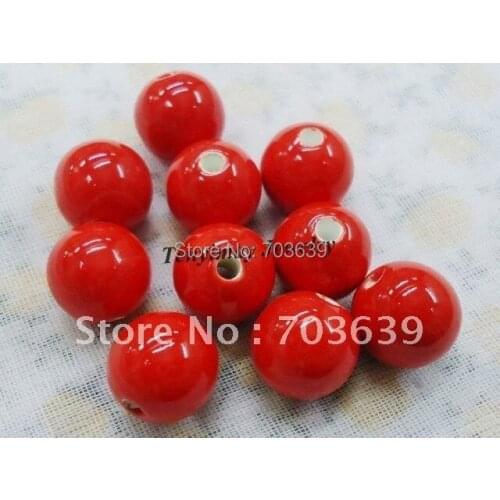 Free Shipping 14mm Red Round Ceramic DIY Loose Beads (100pcs/Lot)