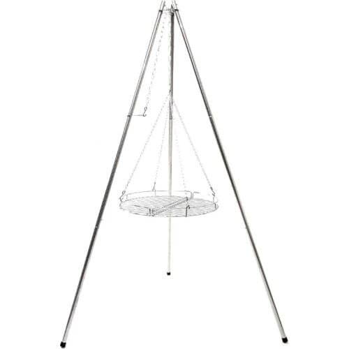 Outdoor large tripod stainless steel barbecue rack with baking net camping dinner BBQ Bonfire hoist bracket