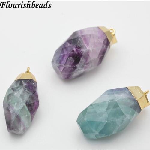Natural Fluorite Nugget Stone Surface Cutting Stone Pendant 18" Link Chains Necklace Fashion Woman Jewelry