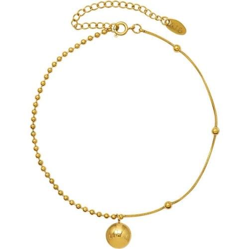 Titanium Steel 18K Gold Color Round Beads Snake Chains Small Anklet Jewelry