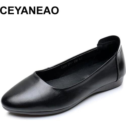 CEYANEAONew Black Womens Shoes Fashion Casual Women Leather Shoes Ladies Slip On Comfortable Office Work shoes zapatos de mujer