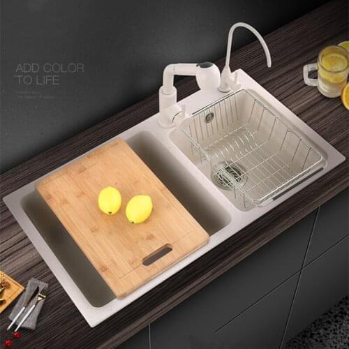 Quartz Stone Sink with Double Bowl Above Counter Kitchen Sinks Household Vegetable Sink with Faucet Kitchen Sink Strainer