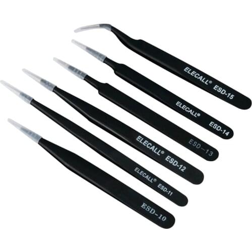 ELECALL 6pcs Electronics Tweezers Set Forceps Stainless Steel Alicate Repairing Maintenance Hand Tools