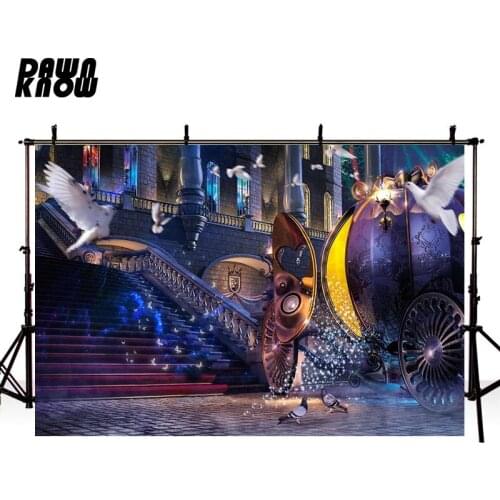 DAWNKNOW Cartoon Pumpkin Carriage Castle Photography Background Backdrop Children Fairy Birthday Party Decoration Photo Studio