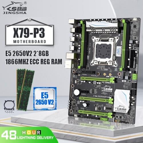 JINGSHA X79P3 LGA2011 motherboard set Quad channels with Xeon E5 2650 V2 CPU Octa Core processor and 2*8GB 1866MHZ ECC REG RAM