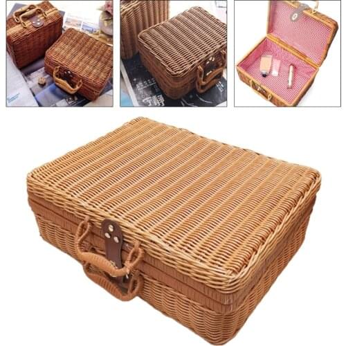 13MA Rattan Outdoor Picnic Basket Storage Suitcase Country Style Hamper with Double Handle Quality Food Fruit Storage Carrying