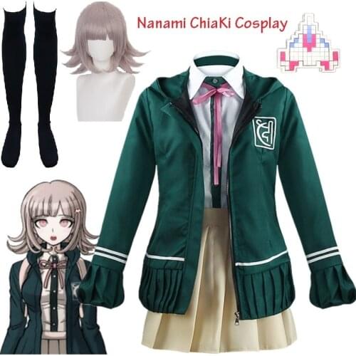 Anime Super DanganRonpa Nanami ChiaKi Cosplay Costume Girls JK Uniform Women Sailor Suit Jacket Wig stockings