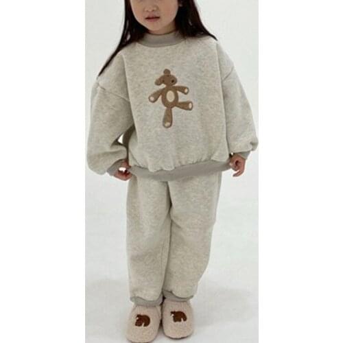 Toddler Kids Clothes Sets Autumn Winter Baby Boys Girls Fashion Sport Suits Cartoon Bear Velvet Hoodies Pants 2 Pcs for Children