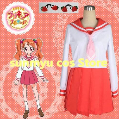 Customize,Free Shipping! KiraKira Pretty Cure A La Mode Cure Whip Usami Ichika girls school unirom Cosplay Costume,Custom Size
