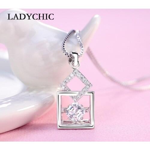 LADYCHIC New Design Movable Cubic Zircon Silver Color Pendant Necklaces Vogue Solitaire Necklace with Long Chain Jewelry LN1114