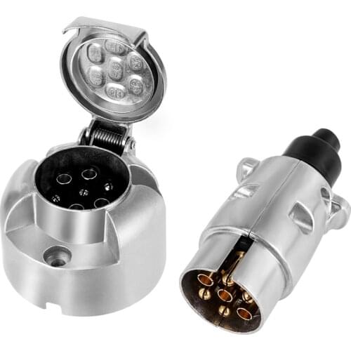 2pcs 12V 7 Pin Trailer Metal Plug Socket Waterproof Auto Lamp Connector Apply to Truck RV Cars Boat Trailer Caravan Accessories