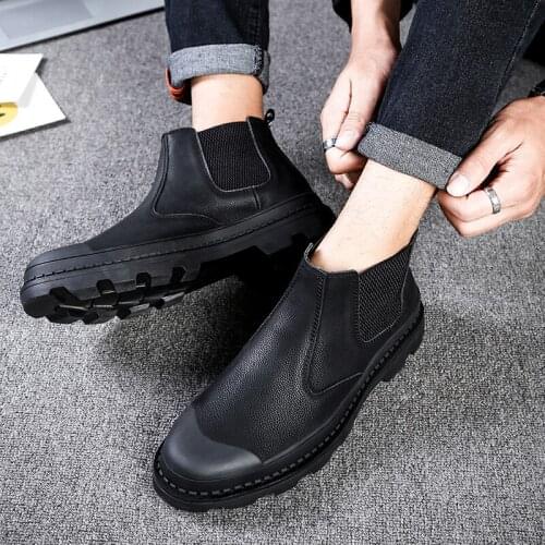 2020 genuine cow leather round head mens Chelsea boots luxury British spring retro ankle boots brown leather boots men